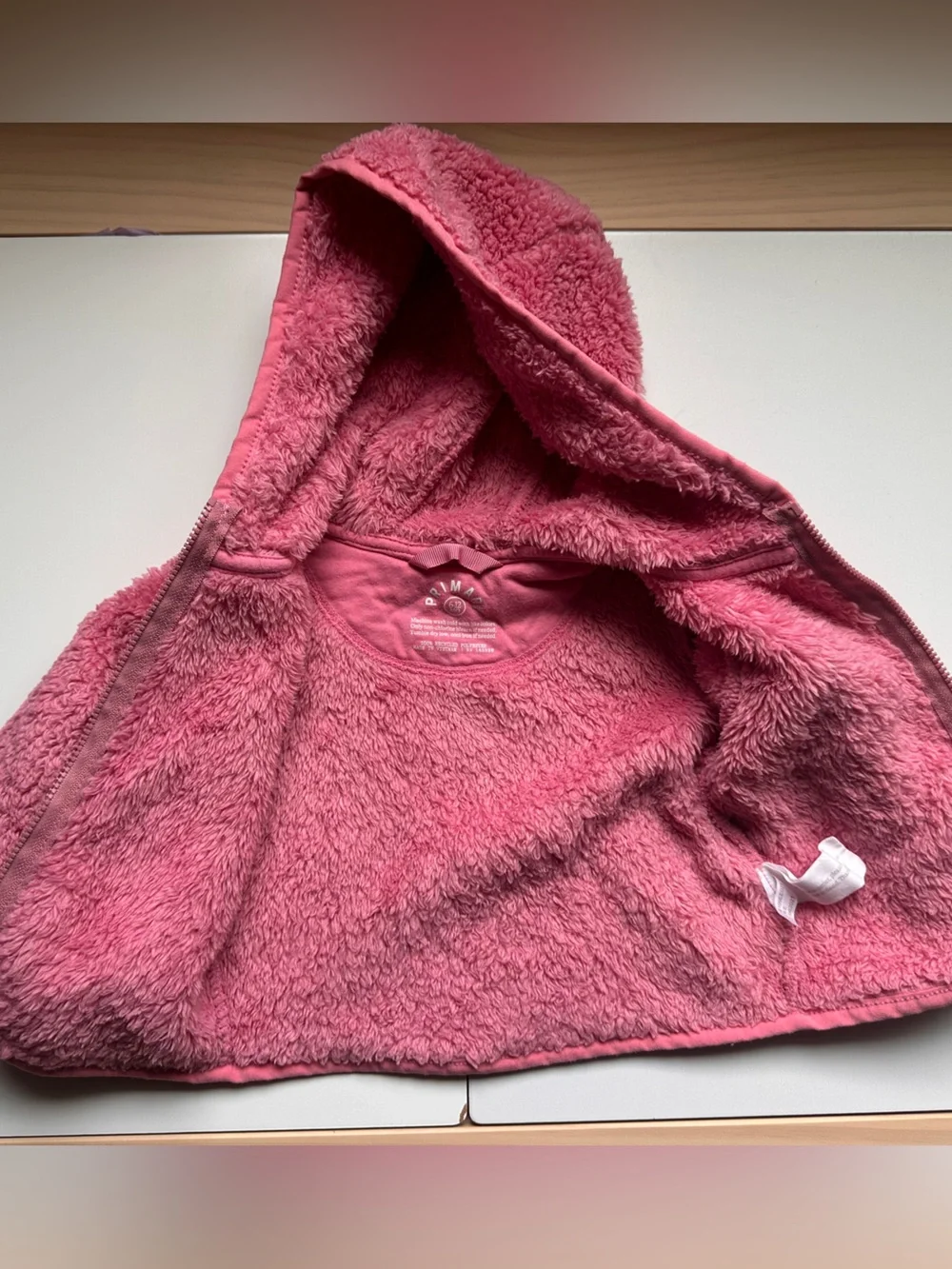 Primary Pink Baby Teddy Fleece Jacket Coat Zip Up with Hood 6-12m